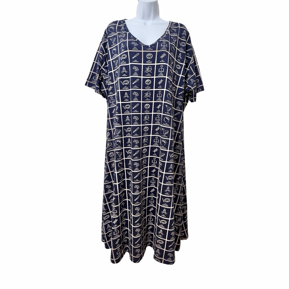 Svaha School Science Nerd Novelty Print Organic Cotton Midi Dress Size 5X Navy